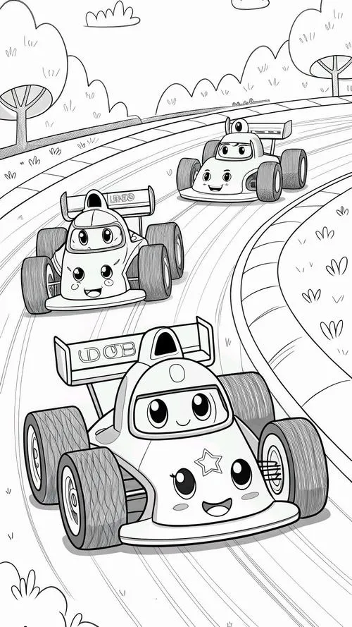 Hình tô màu xe đua F1 gắn số ngộ nghĩnh cho bé 3 tuổi