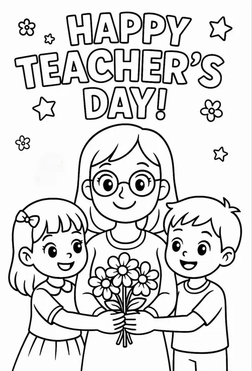 5 Hình vẽ 20/11 với áo dài và bó hoa giúp bé luyện kỹ năng sắc màu