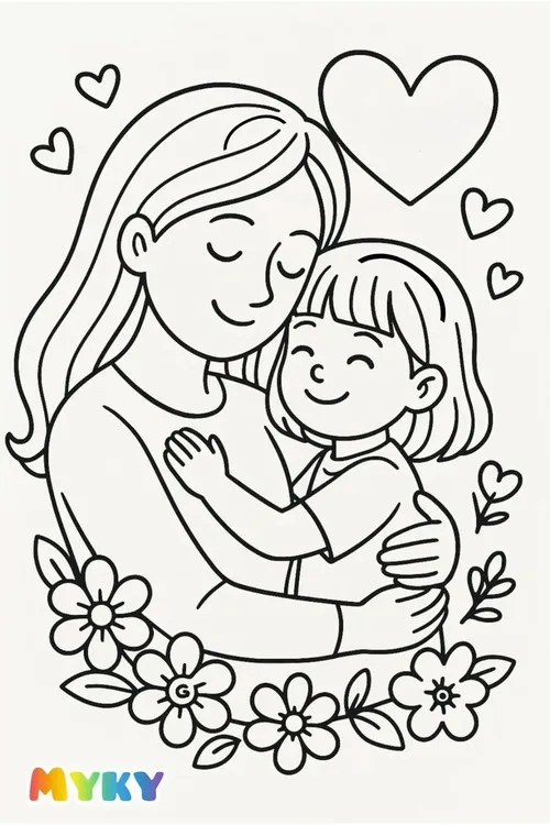 20 Bộ tranh tô màu bé cầm bó hoa tặng cô ở cổng trường