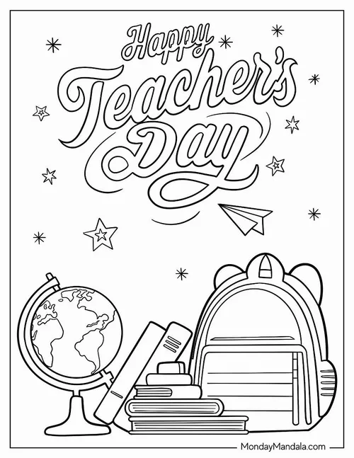 30 Tranh tô màu cảnh thầy giáo đang giảng bài rất sinh động