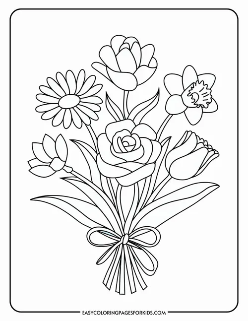 41 Tranh tô màu bé ôm bó hoa to hơn người nhìn vui ghê