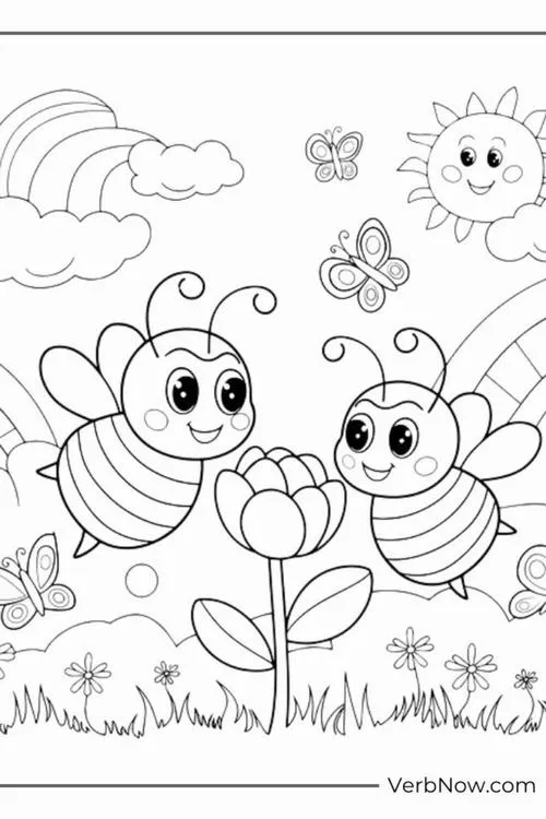 Tranh tô màu ong mật ngọt bên bông hoa mùa xuân