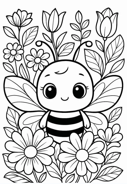 Trang tô màu ong vàng bay lượn vo ve bên lá cây xanh