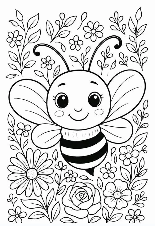 Tranh bé tập tô ong nhỏ thân sọc vàng đen đơn giản