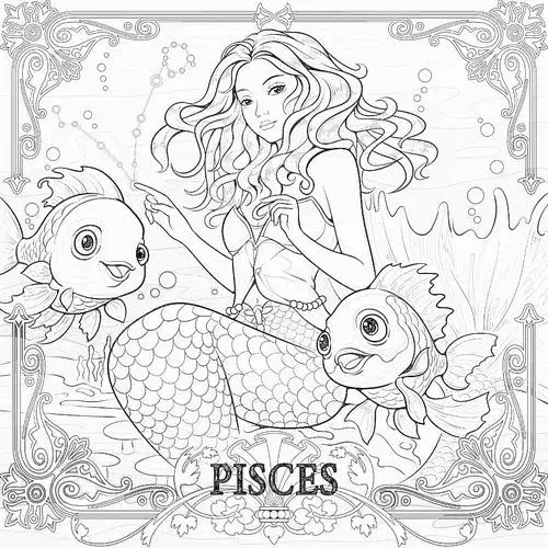 Hình vẽ tranh tô màu anime cung Pisces cho bé 5 tuổi