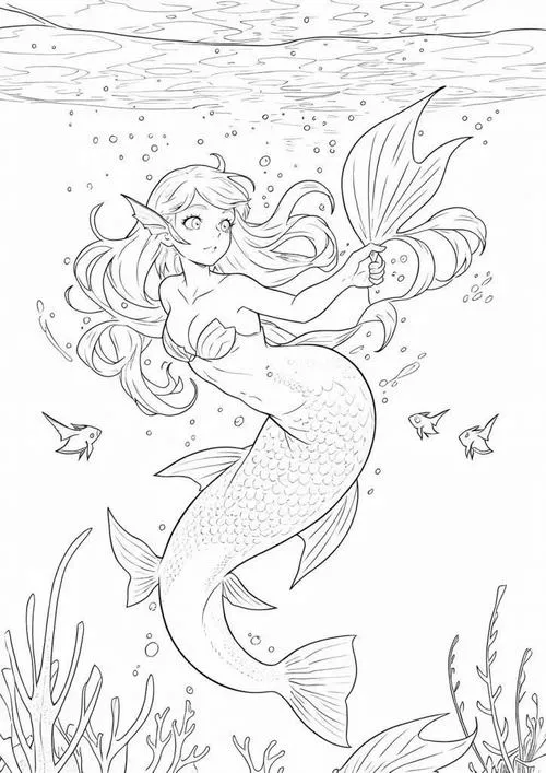 Bé tập tô màu anime cung hoàng đạo Song Ngư cho trẻ 6 tuổi