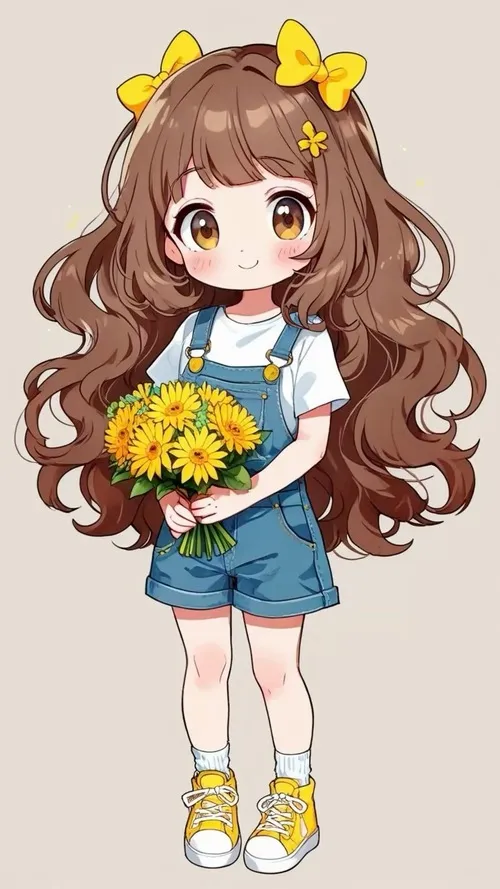 Hình tô màu anime cute tóc dài gợn sóng và gương mặt xinh như búp bê