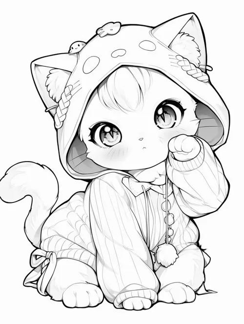 Hình vẽ tranh tô màu anime cute váy xếp tầng pastel cho bé 3 tuổi