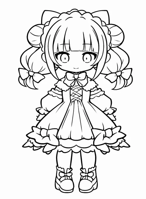 Tô màu vui anime girl chibi bé bồng nhìn cưng xỉu