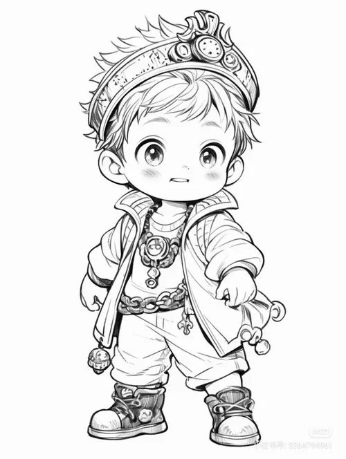 Mẫu tranh tô màu anime boy dễ thương kiểu tóc xoăn nhẹ