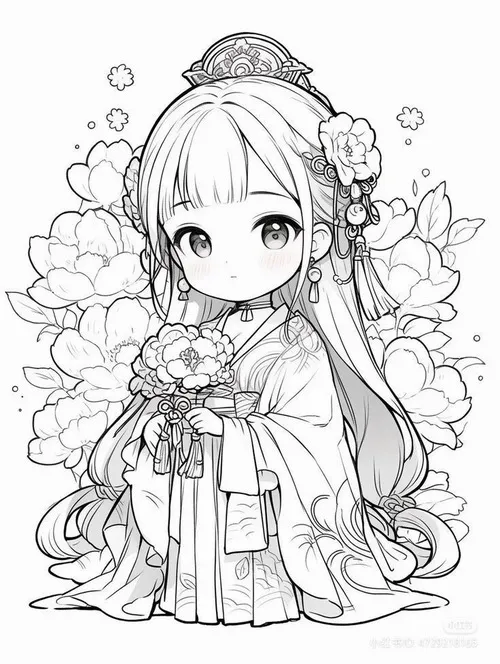 Bé tập tô màu anime cô gái aura mạnh mẽ quanh thân