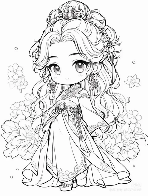 Tô màu vui anime nàng áo choàng dài thổi gió nhẹ