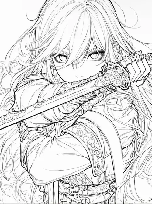 Hình tô màu anime nàng ngầu găng tay và áo khoác dài