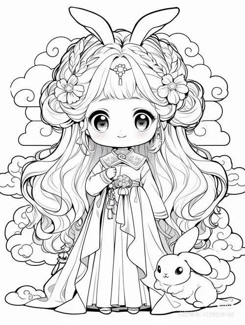 Hình vẽ tranh tô màu anime thiếu nữ nét mặt tĩnh lặng cực cool