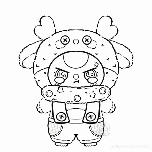 29 Tranh tô màu Baby Three mèo bé bé với phụ kiện mũ nấm