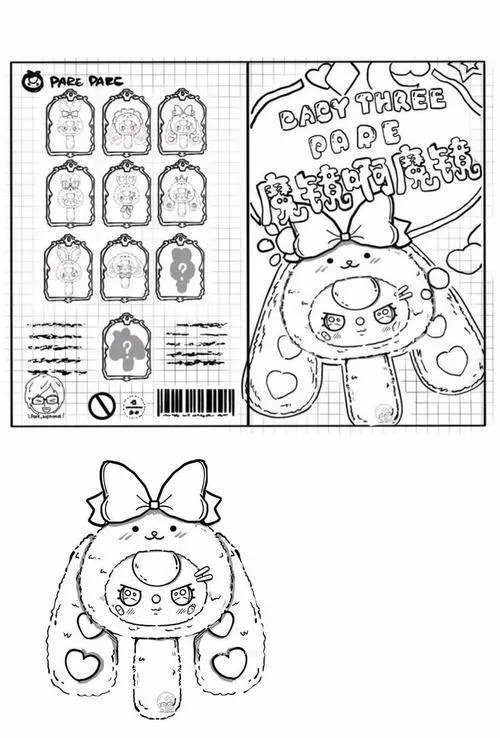 12 Mẫu tranh tô màu Baby Three gương thần nhiều họa tiết tim