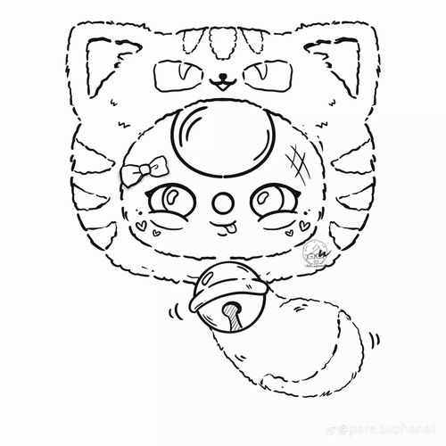 3 Bộ tranh tô màu mèo thần tài Baby Three cầm cá chép đỏ mang ý nghĩa may mắn