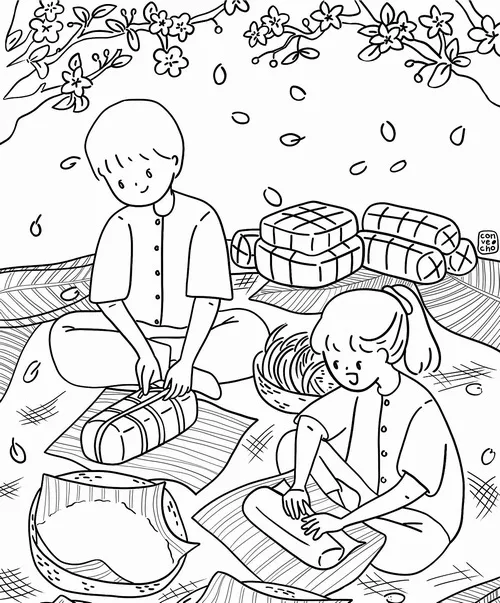 10 Tờ giấy tô màu bánh chưng lá dong hỗ trợ bé khéo tay hơn