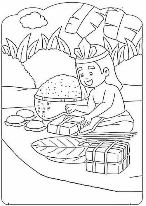 7 Mẫu tranh tô bánh chưng bánh tét rực rỡ cho bé thêm yêu ngày Tết