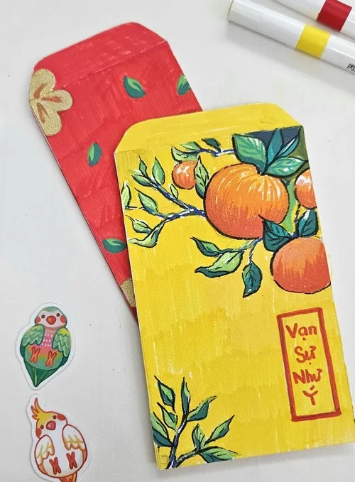 1 Hướng dẫn bé tô phong bao lì xì rực rỡ đúng không khí Tết