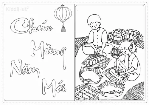 9 Tranh tô màu bao lì xì đỏ tươi với hoa mai vàng rất vui