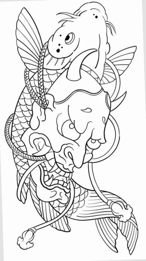 Tranh tô màu cá chép và dòng nước mềm mại