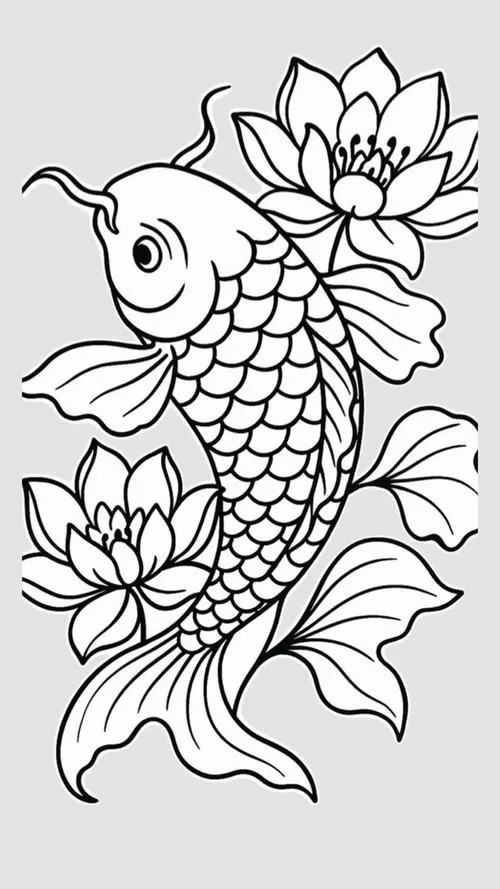 Bé tập tô màu cá chép cảnh râu cong đáng yêu