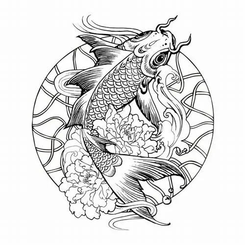 Mẫu tranh tô màu cá chép vàng nét tròn mềm