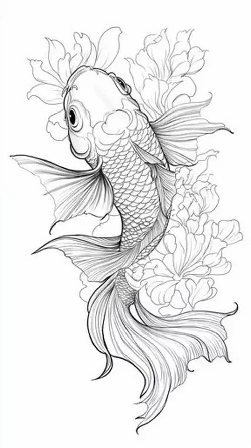 Trang học tô màu cá chép bơi ao hồ may mắn