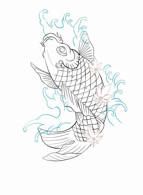 Hình tô màu cá chép koi Nhật Bản uốn lượn đẹp