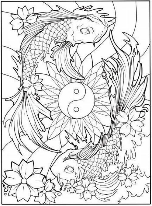 Trang tô màu cá chép vàng và sóng nước dễ thương