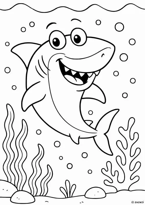 Bộ tranh tô màu cá mập hoạt hình dễ thương