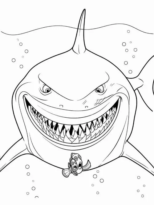 Tranh bé tập tô cá mập cười mắt to tròn