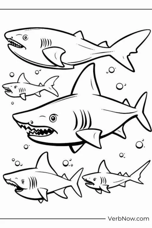 Bé tập tô màu cá mập con bơi cùng bạn bè