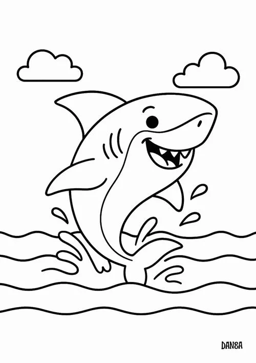 Trang tô màu cá mập hoạt hình vui nhộn dưới đại dương