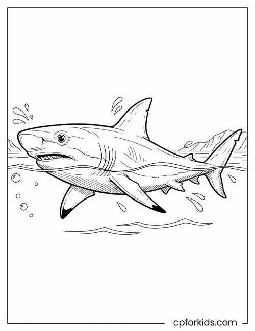 Hình tô màu cá mập con đáng yêu, mắt tròn dễ thương