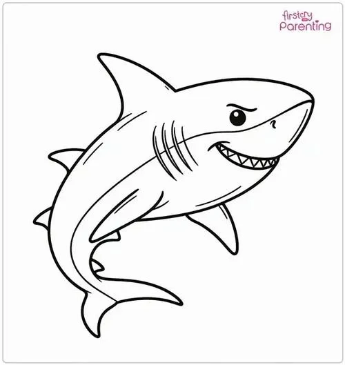 Tranh bé tập tô cá mập nhỏ bơi cùng bong bóng nước