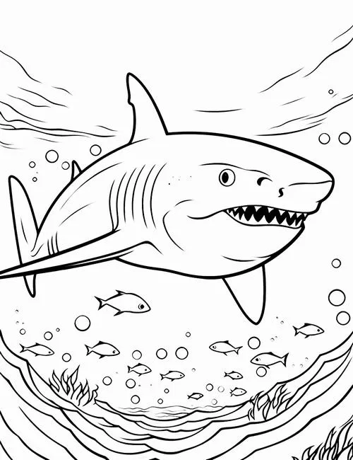 Mẫu tranh tô màu cá mập dễ tô cho trẻ 6 tuổi