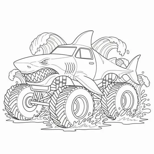 Tờ giấy tô màu xe cá mập với đuôi cá lớn