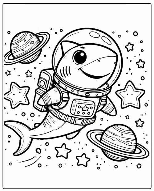 Hình tô màu cá mập đeo kính bơi vui nhộn