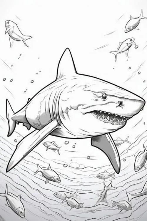 Tờ giấy tô màu cá mập rõ nét cho bé 5 tuổi