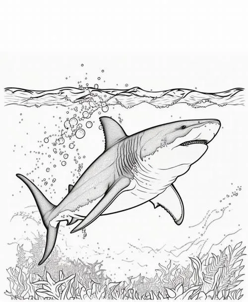 Tranh cá mập đơn giản phù hợp bé mới làm quen bút màu