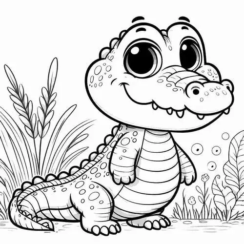 In hình tập tô cá sấu con hiền hòa đội mũ nụ cười tinh nghịch