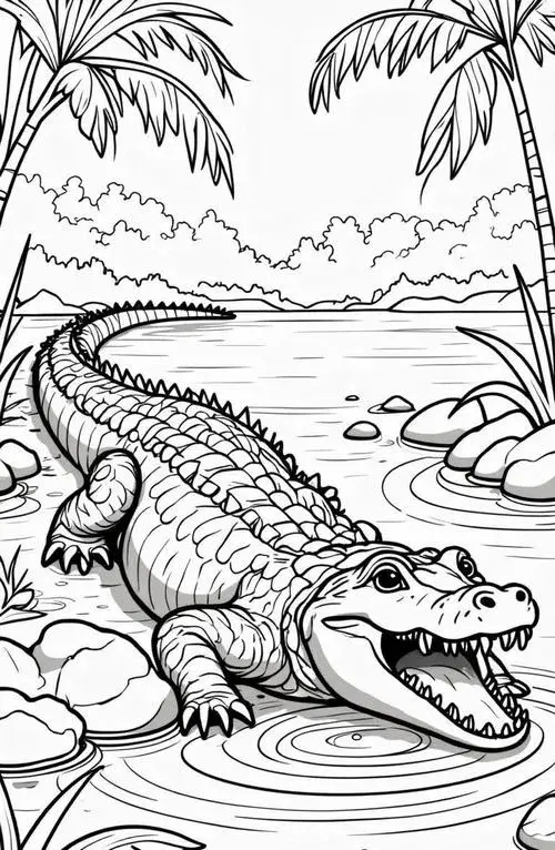 Bé tập tô màu cá sấu hoạt hình dễ thương đuôi dài mắt tròn