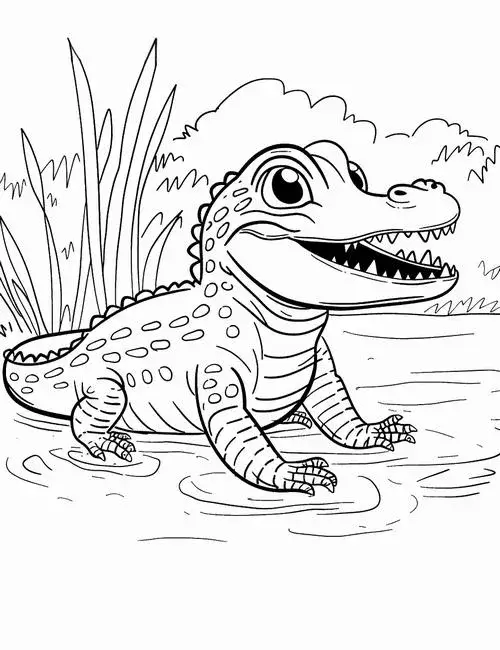 Tô màu sáng tạo cá sấu cười tươi răng nhọn đuôi to cho bé 5 tuổi