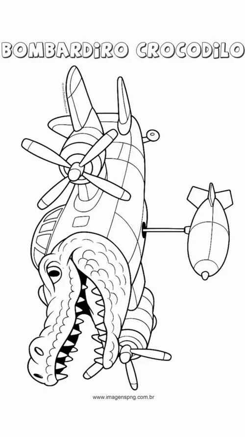 Hình vẽ tranh tô màu cá sấu máy bay dễ thương mắt tròn đáng yêu