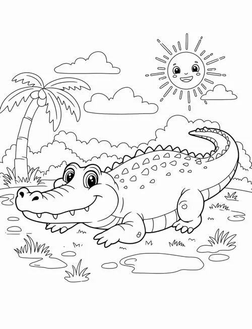 Tranh tô màu cá sấu và sông rừng phát triển trí tưởng tượng