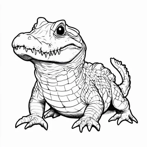 Trang học tô màu cá sấu hoạt hình dễ thương mắt tròn