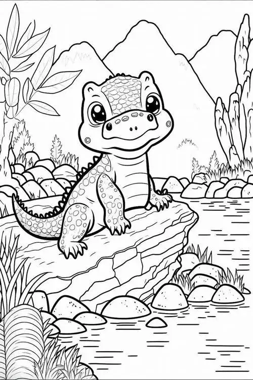 Bộ tranh tô màu cá sấu đơn giản bé tô không lem