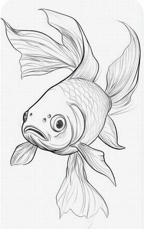 Trang học tô màu cá đuôi xòe và bong bóng nước